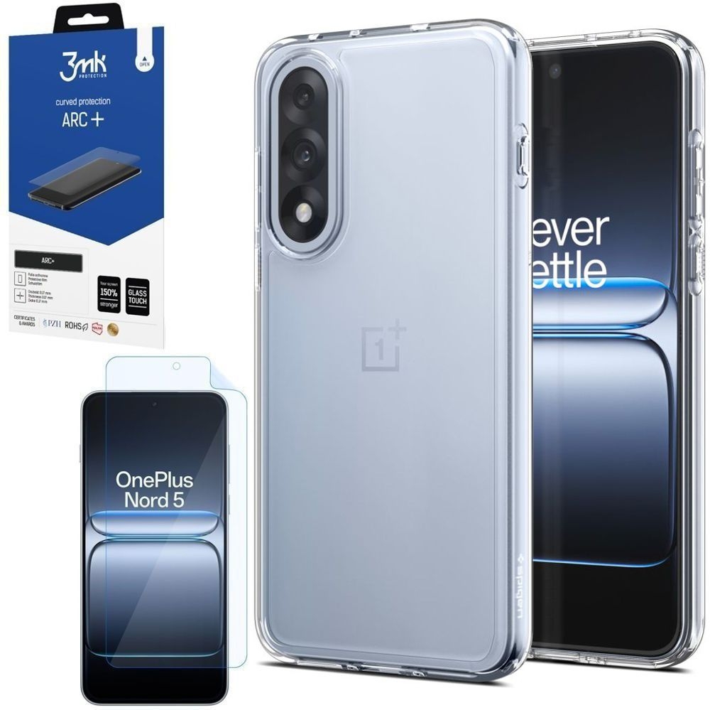 Etui SPIGEN Ultra Hybrid | Crystal Clear + FOLIA 3mk ARC do OnePlus Nord 5
