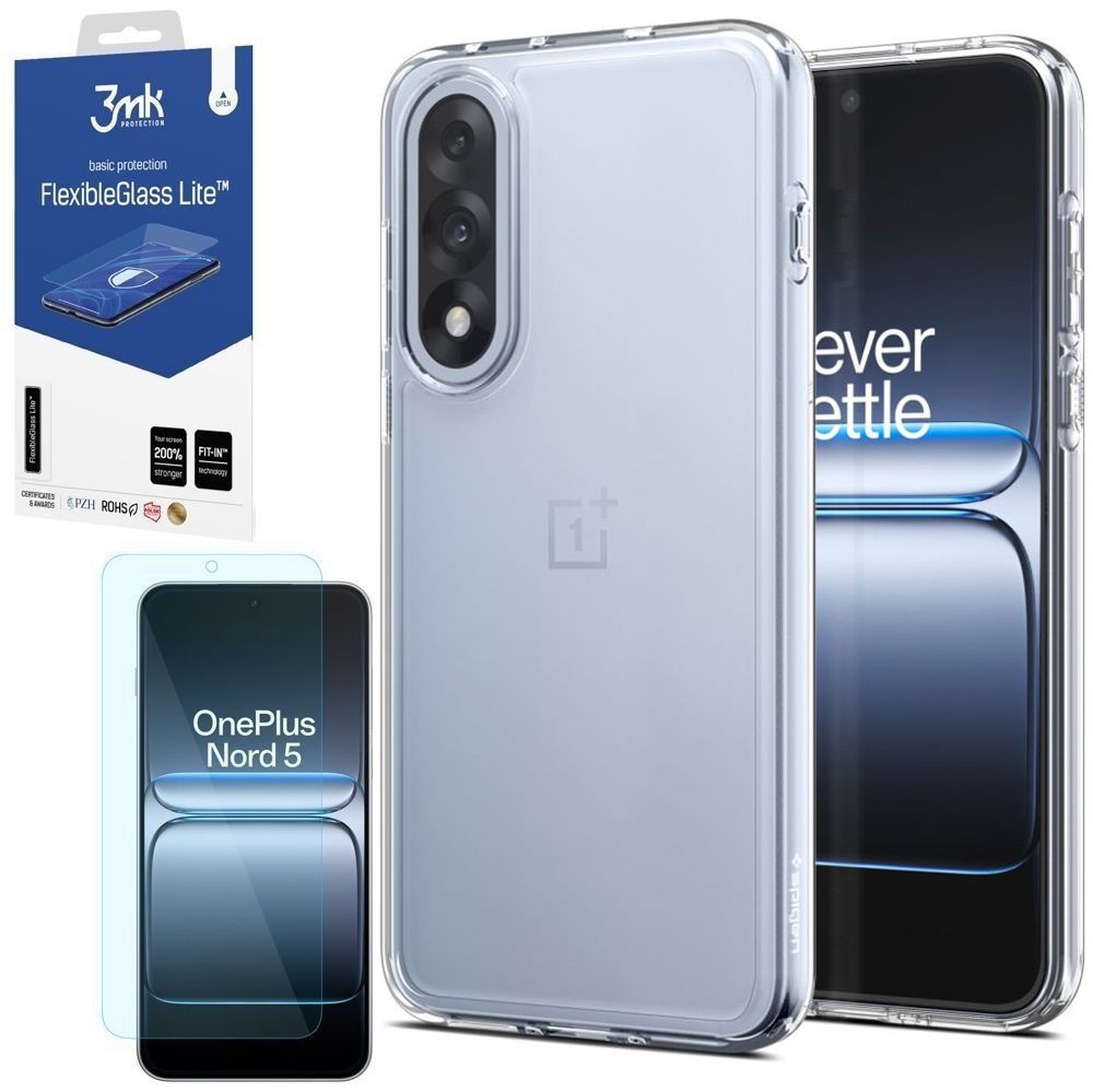 Etui SPIGEN Ultra Hybrid | Crystal Clear + SZKŁO 3mk FG Lite do OnePlus Nord 5