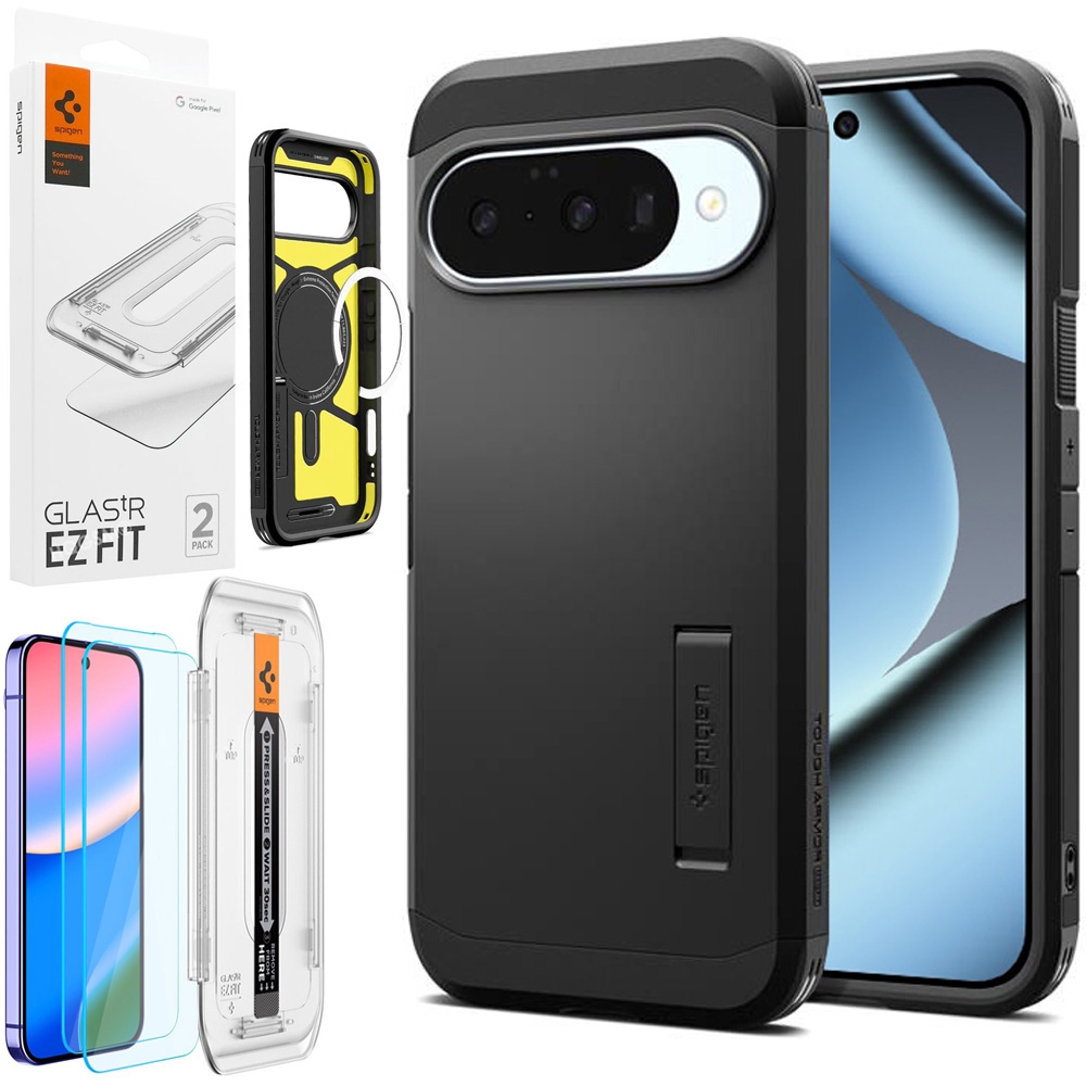 Pancerne Etui SPIGEN Tough Armor PixelSnap | Black + 2x SZKŁO Spigen do Google Pixel 10 / 10 Pro
