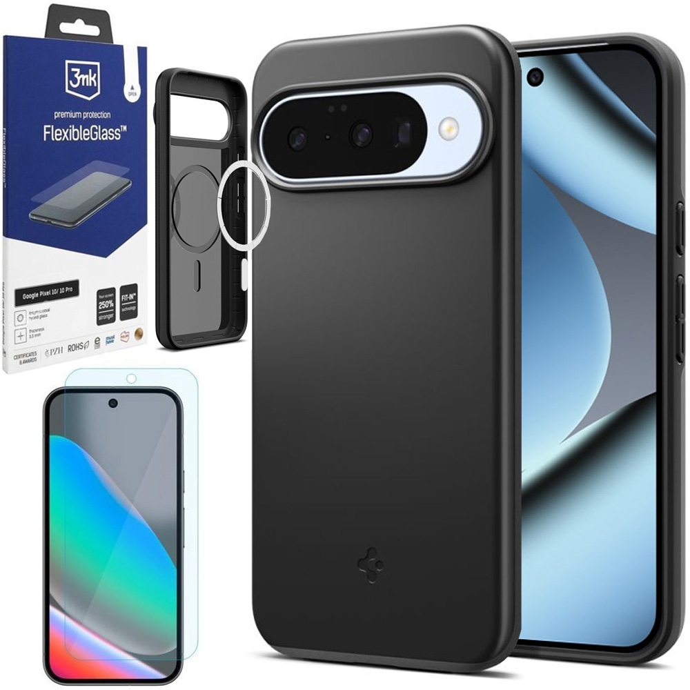 Etui SPIGEN Thin Fit PixelSnap | Black + SZKŁO 3mk Flexible Glass do Google Pixel 10 / 10 Pro