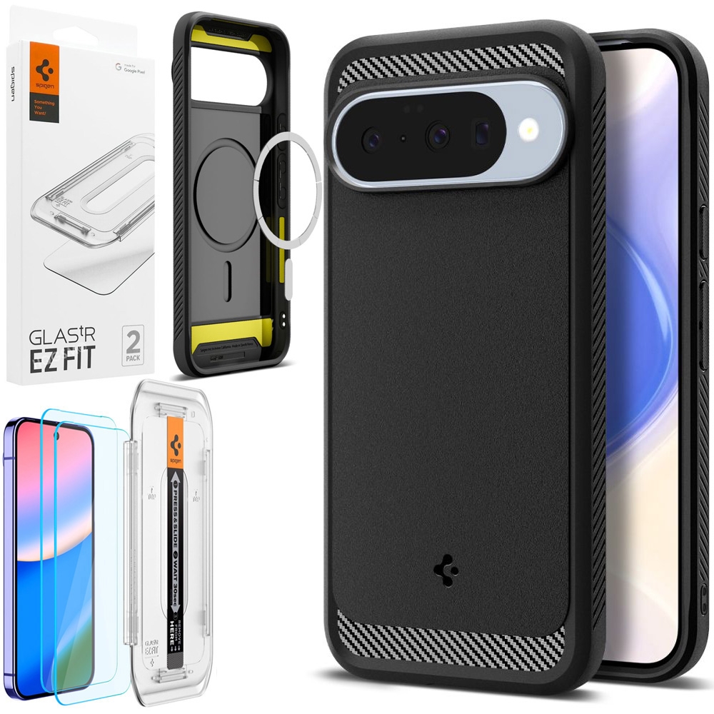 Etui SPIGEN Rugged Armor PixelSnap | Black + 2x SZKŁO Spigen do Google Pixel 10 / 10 Pro