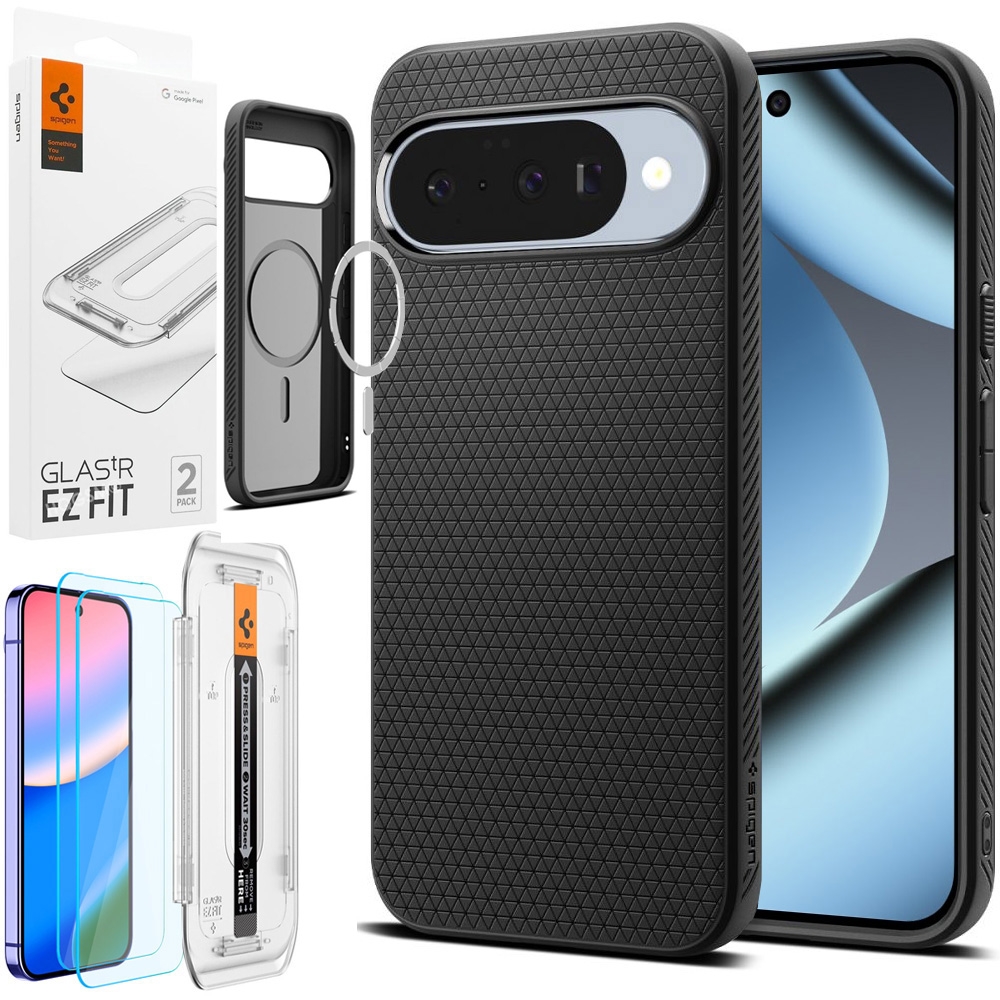 Etui SPIGEN Liquid Air PixelSnap | Black + 2x SZKŁO Spigen do Google Pixel 10 / 10 Pro