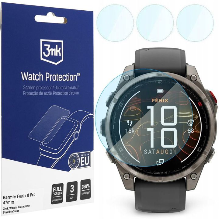 3x Szkło Hybrydowe 3mk Watch Protection do Garmin Fenix 8 Pro 47mm, AMOLED