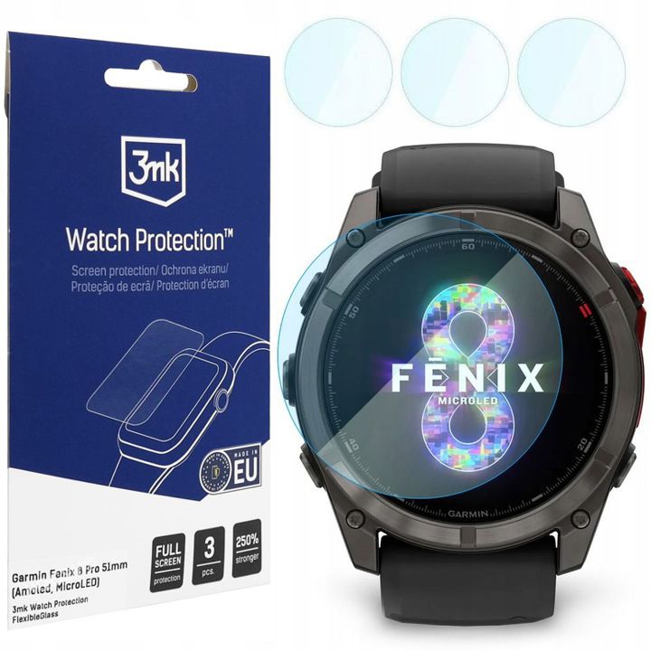 3x Szkło Hybrydowe 3mk Watch Protection do Garmin Fenix 8 Pro 51mm, AMOLED, microLED