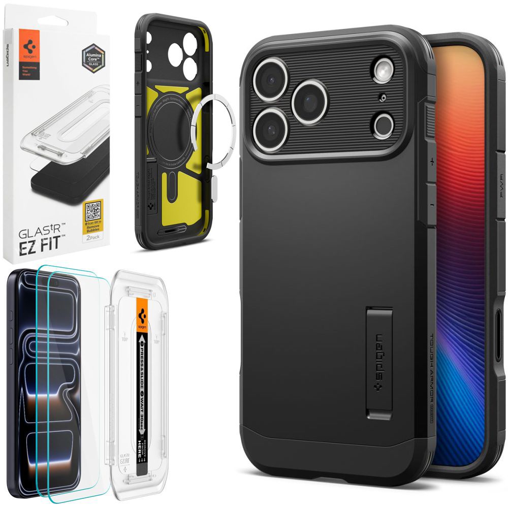 Pancerne Etui SPIGEN Tough Armor „T” z MagSafe | Black + 2x SZKŁO Spigen do Apple iPhone 17 Pro Max