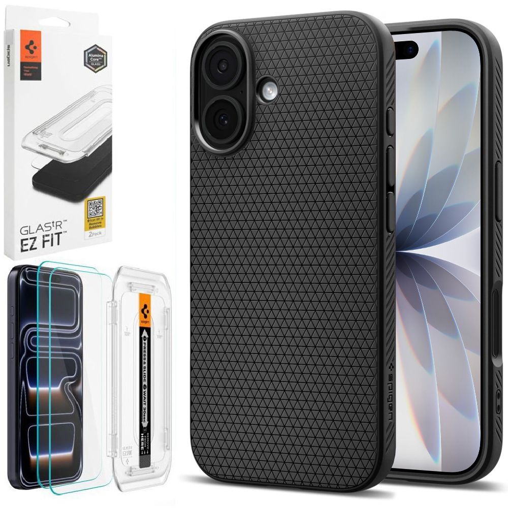 Etui SPIGEN Liquid Air | Black + 2x SZKŁO Spigen do Apple iPhone 17 |