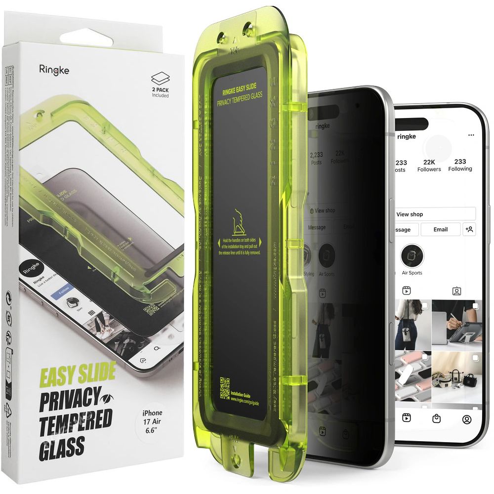 2x Szkło Hartowane RINGKE Easy Slide PRIVACY + Aplikator do Apple iPhone Air