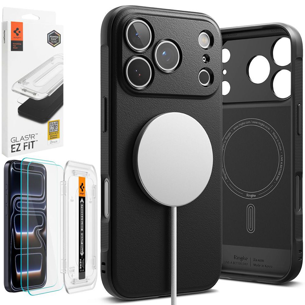 Etui RINGKE Onyx Magnetic MagSafe | Black + 2x SZKŁO Spigen do Apple iPhone 17 Pro Max