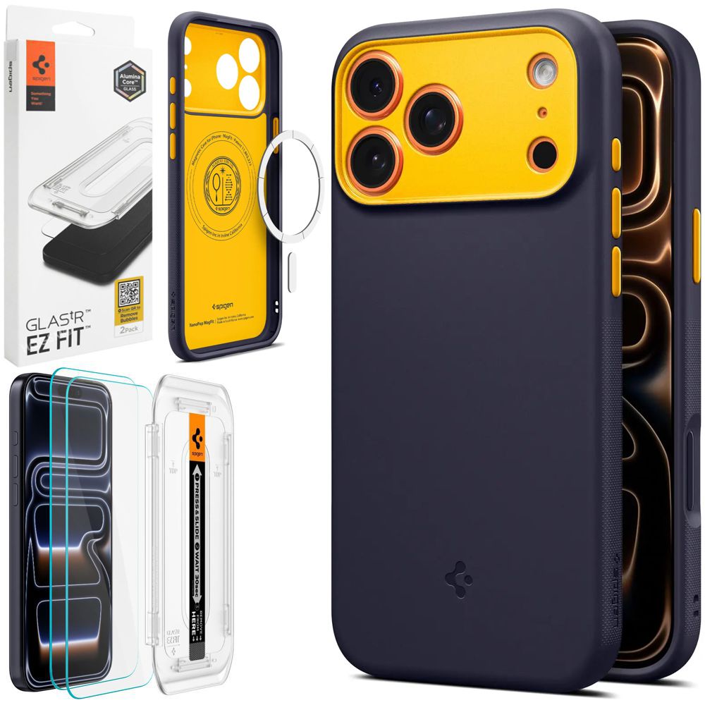 Etui SPIGEN Nano POP z MagSafe | Blueberry Navy + 2x SZKŁO Spigen do Apple iPhone 17 Pro Max