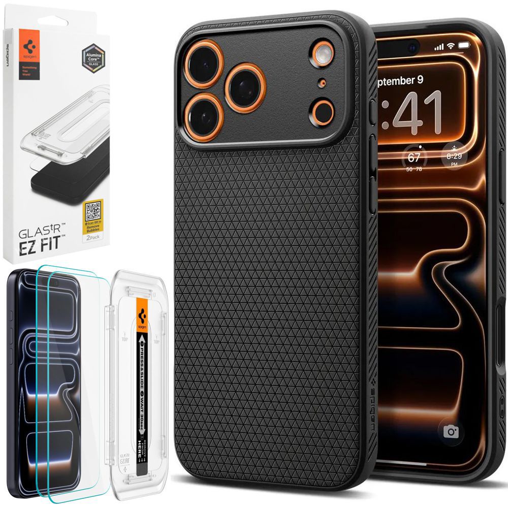 Etui SPIGEN Liquid Air | Black + 2x SZKŁO Spigen do Apple iPhone 17 Pro Max