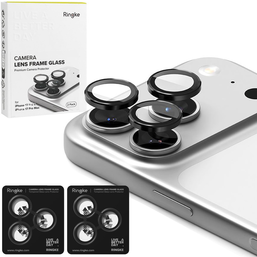 2x Ringke Lens Frame Glass | Osobne Szkła na Aparat 9H | Black do Apple iPhone 17 Pro / 17 Pro Max