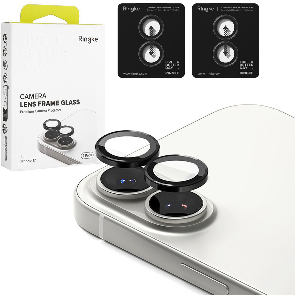 2x Ringke Lens Frame Glass | Osobne Szkła na Aparat 9H | Black do Apple iPhone 17 |
