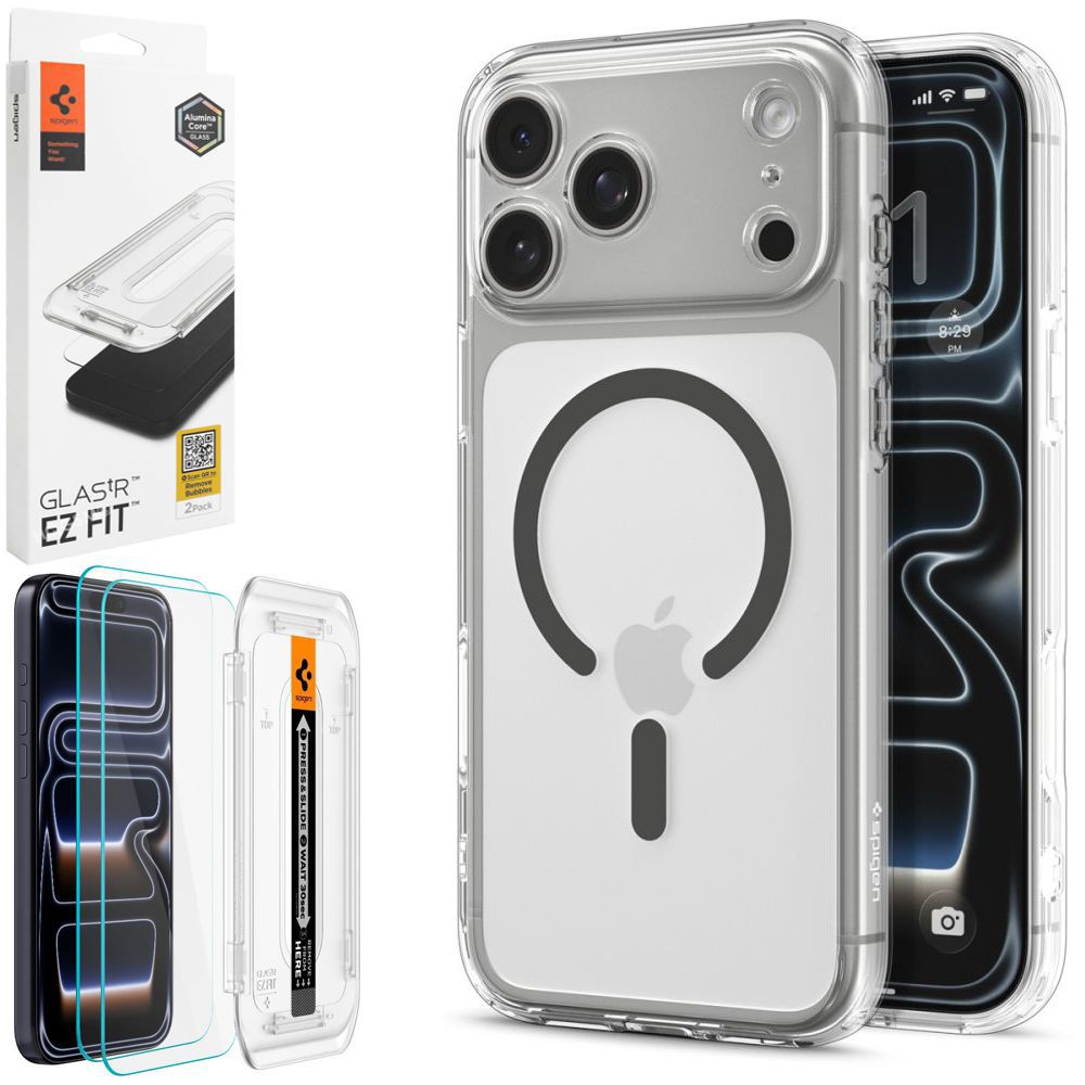 Etui SPIGEN Ultra Hybrid MagSafe | Clear Graphite + 2x SZKŁO Spigen do Apple iPhone 17 Pro Max