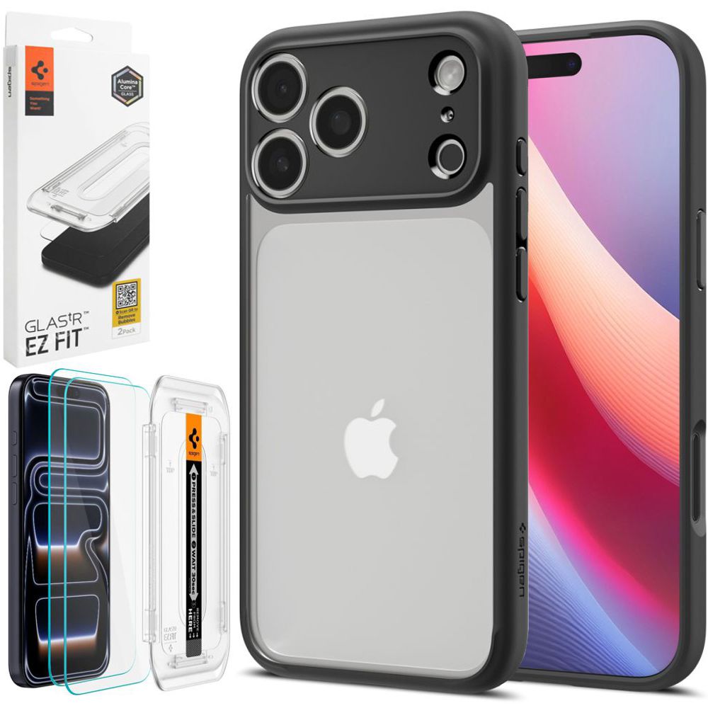 Etui SPIGEN Ultra Hybrid | Matte Black + 2x SZKŁO Spigen do Apple iPhone 17 Pro Max