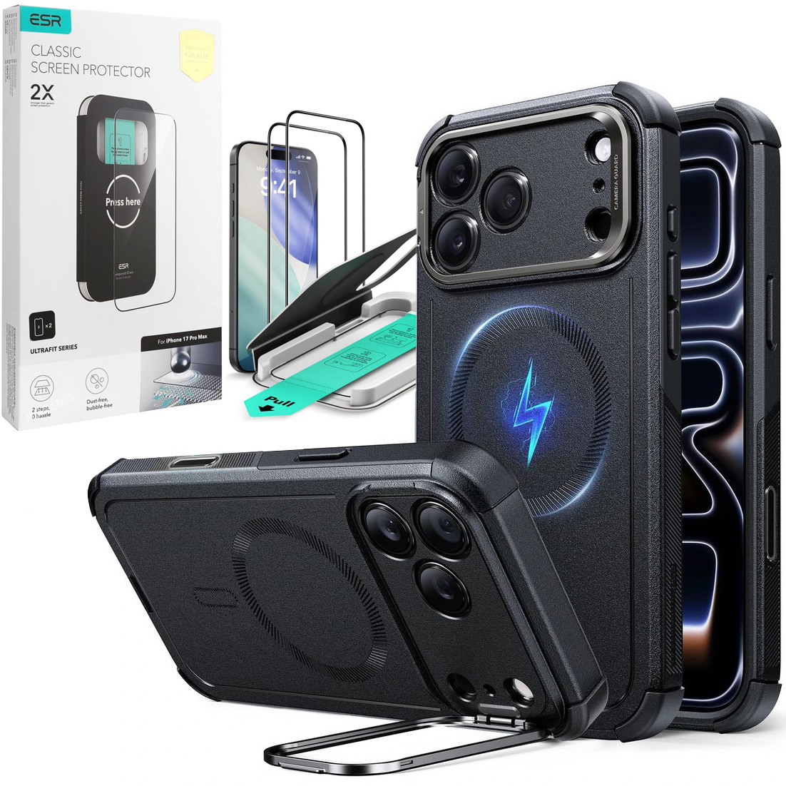 Etui ESR Tough Magnetic Case | Black + 2x SZKŁO ESR do Apple iPhone 17 Pro Max