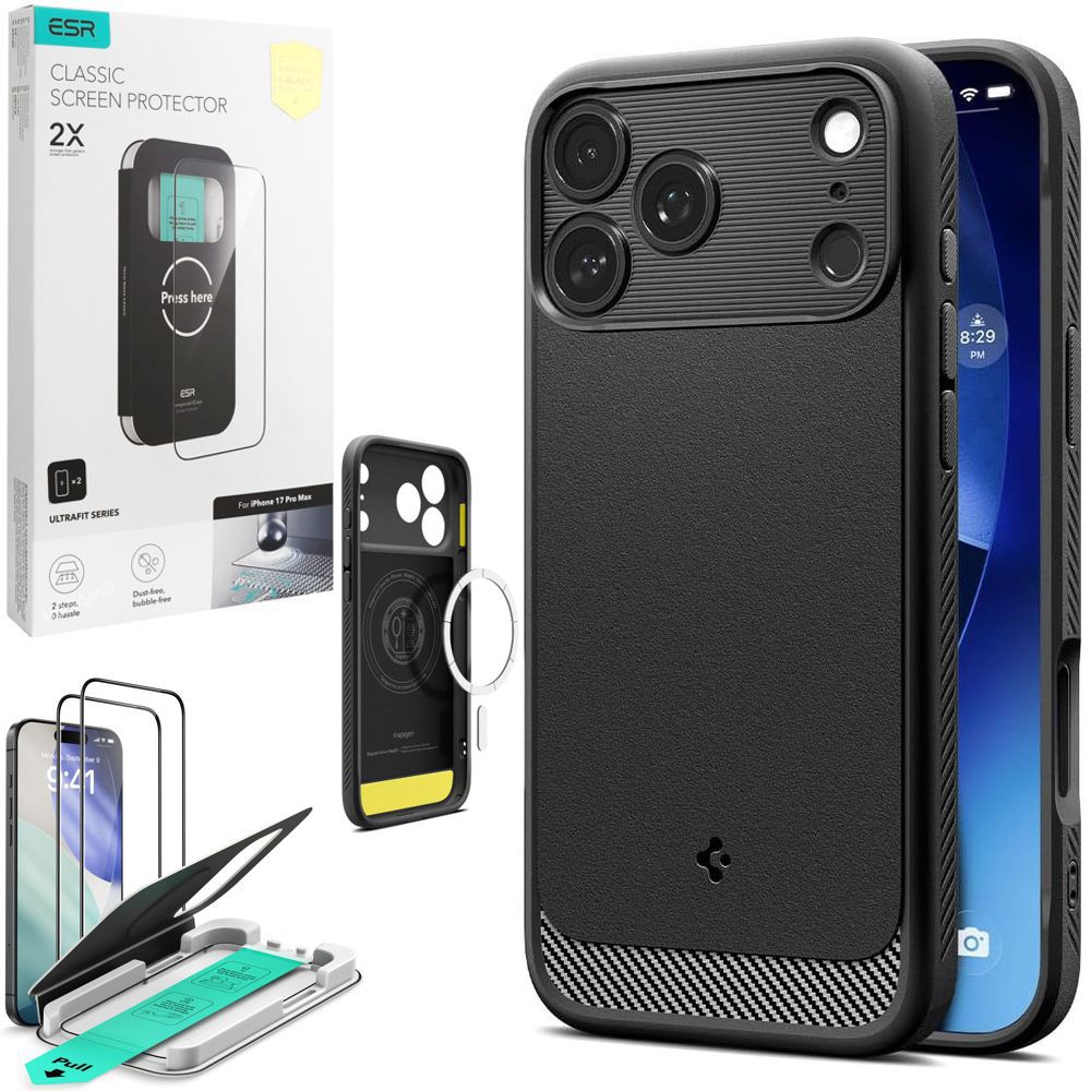Etui SPIGEN Rugged Armor MagSafe | Black + 2x SZKŁO ESR do Apple iPhone 17 Pro Max