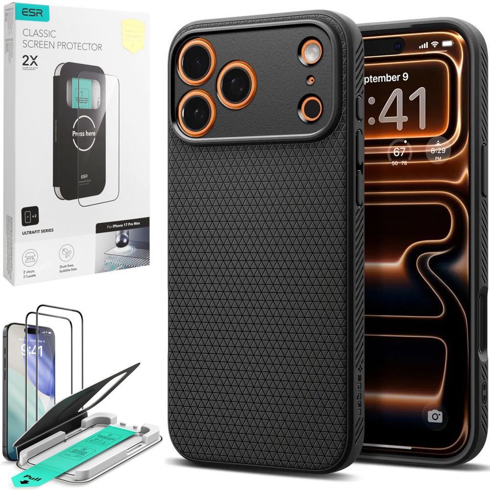 Etui SPIGEN Liquid Air | Black + 2x SZKŁO ESR do Apple iPhone 17 Pro Max