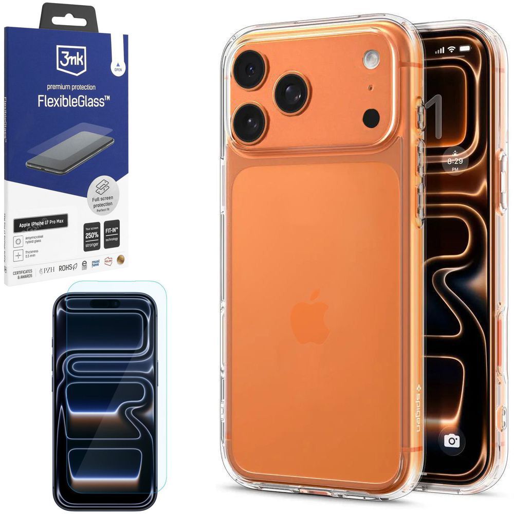 Etui SPIGEN Ultra Hybrid | Crystal Clear + SZKŁO 3mk do Apple iPhone 17 Pro Max