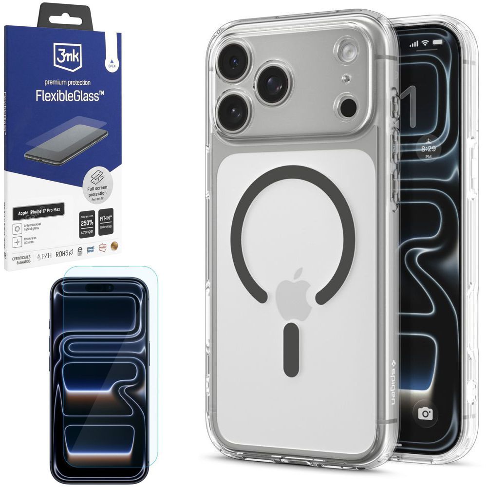 Etui SPIGEN Ultra Hybrid MagSafe | Clear Graphite + SZKŁO 3mk do Apple iPhone 17 Pro Max