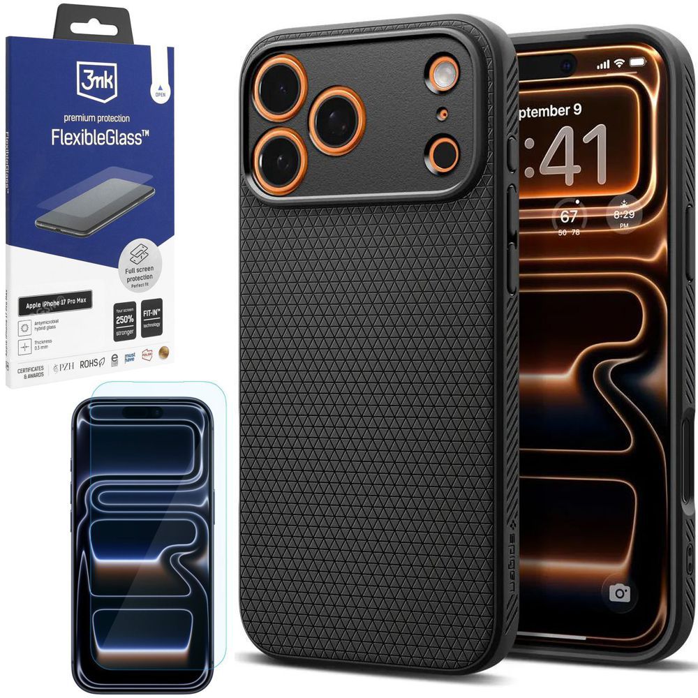 Etui SPIGEN Liquid Air | Black + SZKŁO 3mk do Apple iPhone 17 Pro Max
