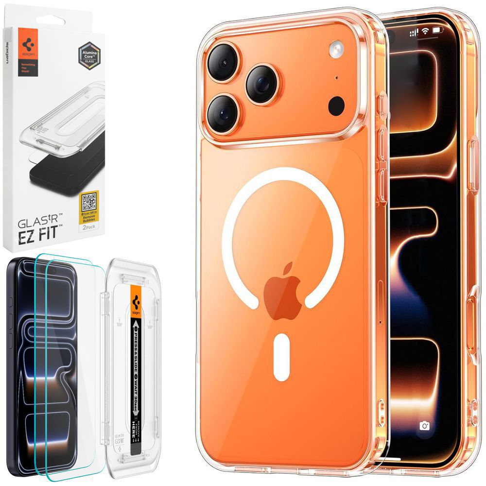 Etui JCPAL DualPro MagSafe Case | Crystal Clear + 2x SZKŁO Spigen do Apple iPhone 17 Pro Max