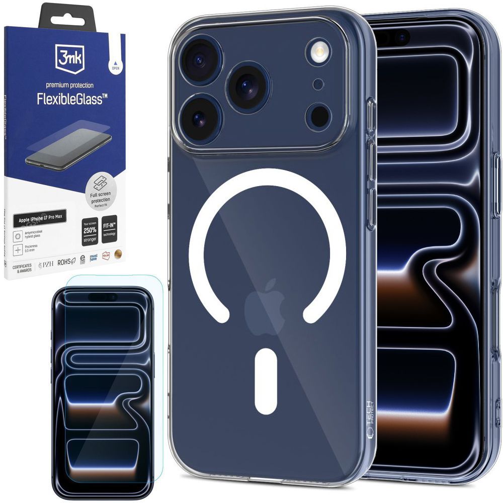 Cienkie Etui Flex MagSafe | Clear + SZKŁO 3mk do Apple iPhone 17 Pro Max