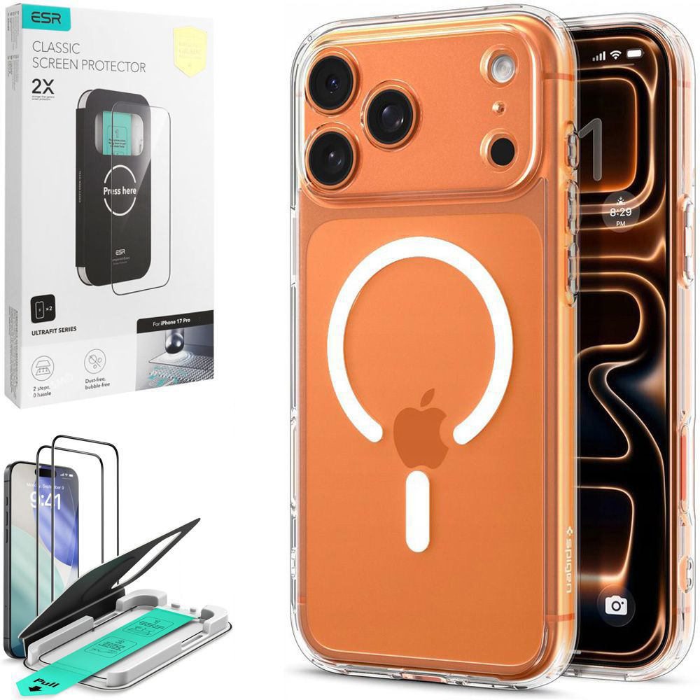 Etui SPIGEN Ultra Hybrid MagSafe | Clear White + 2x SZKŁO ESR do Apple iPhone 17 Pro |