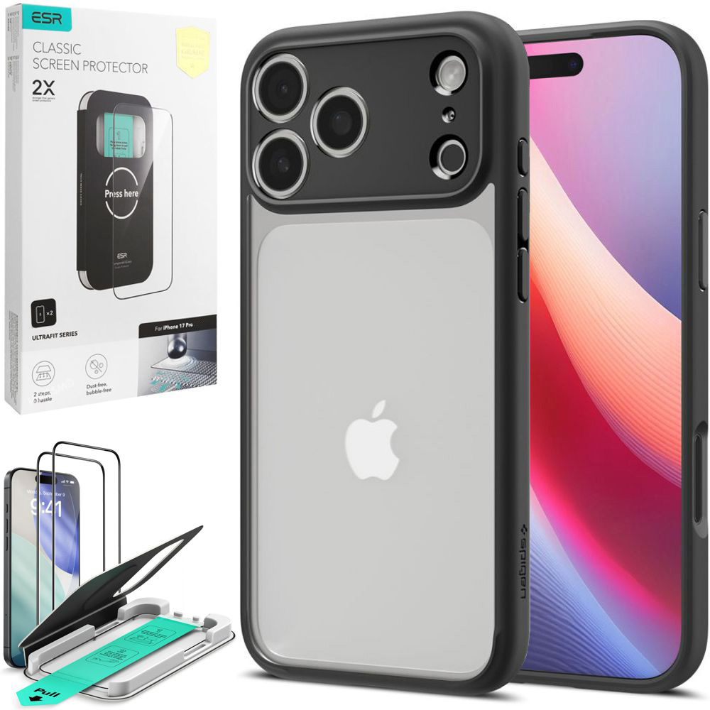 Etui SPIGEN Ultra Hybrid | Matte Black + 2x SZKŁO ESR do Apple iPhone 17 Pro |