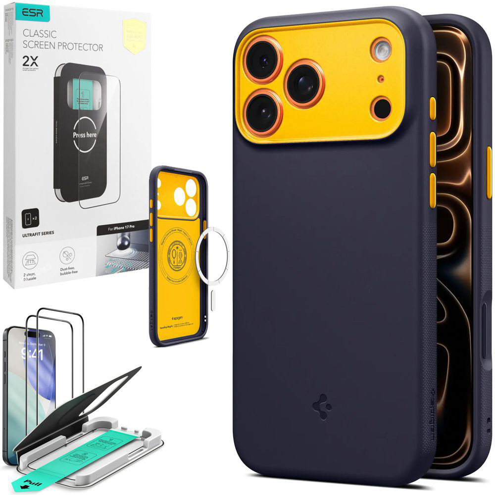Etui SPIGEN Nano POP z MagSafe | Blueberry Navy + 2x SZKŁO ESR do Apple iPhone 17 Pro |