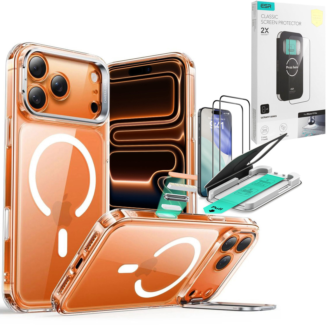 Etui ESR Hybrid Magnetic Case | Clear + 2x SZKŁO ESR do Apple iPhone 17 Pro |