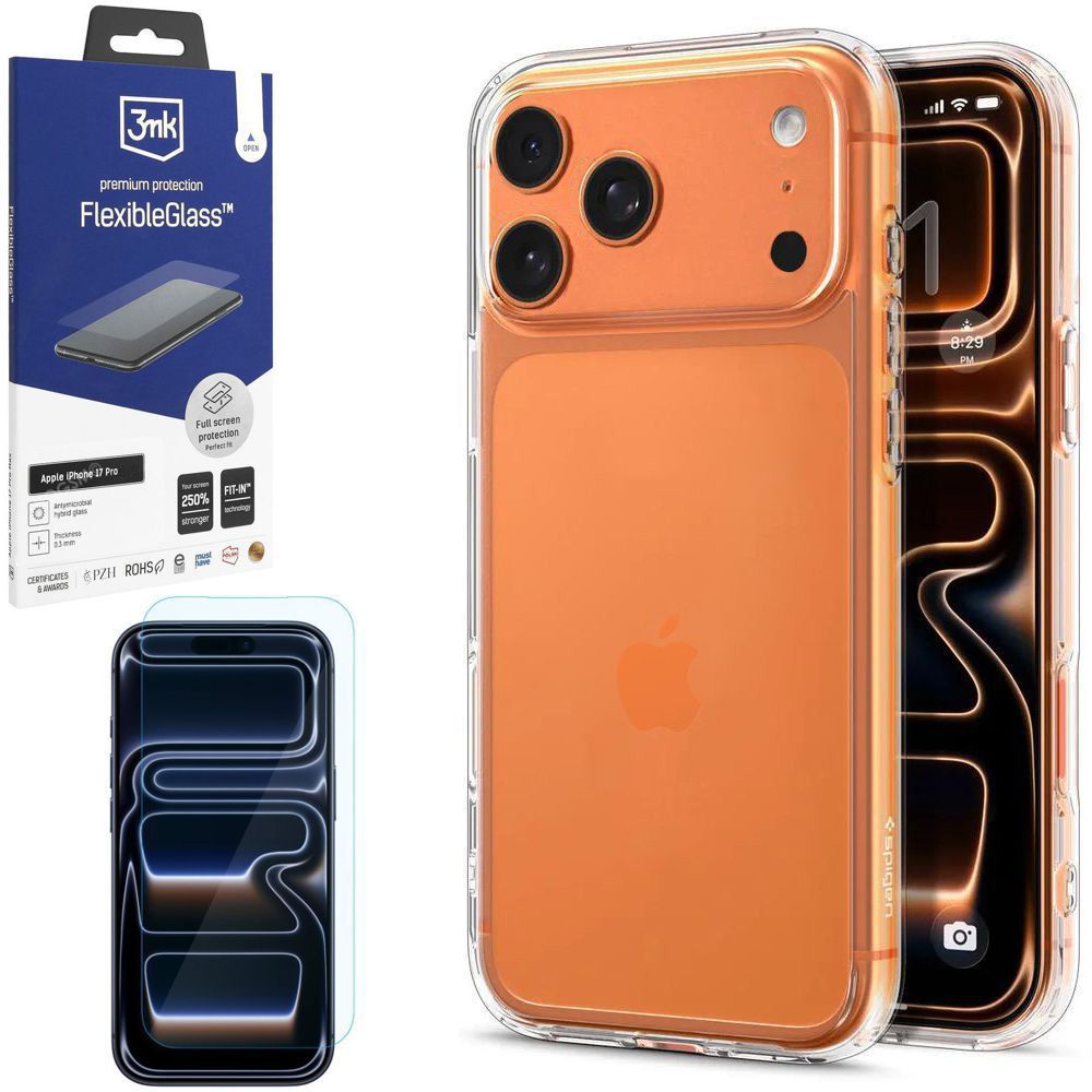 Etui SPIGEN Ultra Hybrid | Crystal Clear + SZKŁO 3mk do Apple iPhone 17 Pro |
