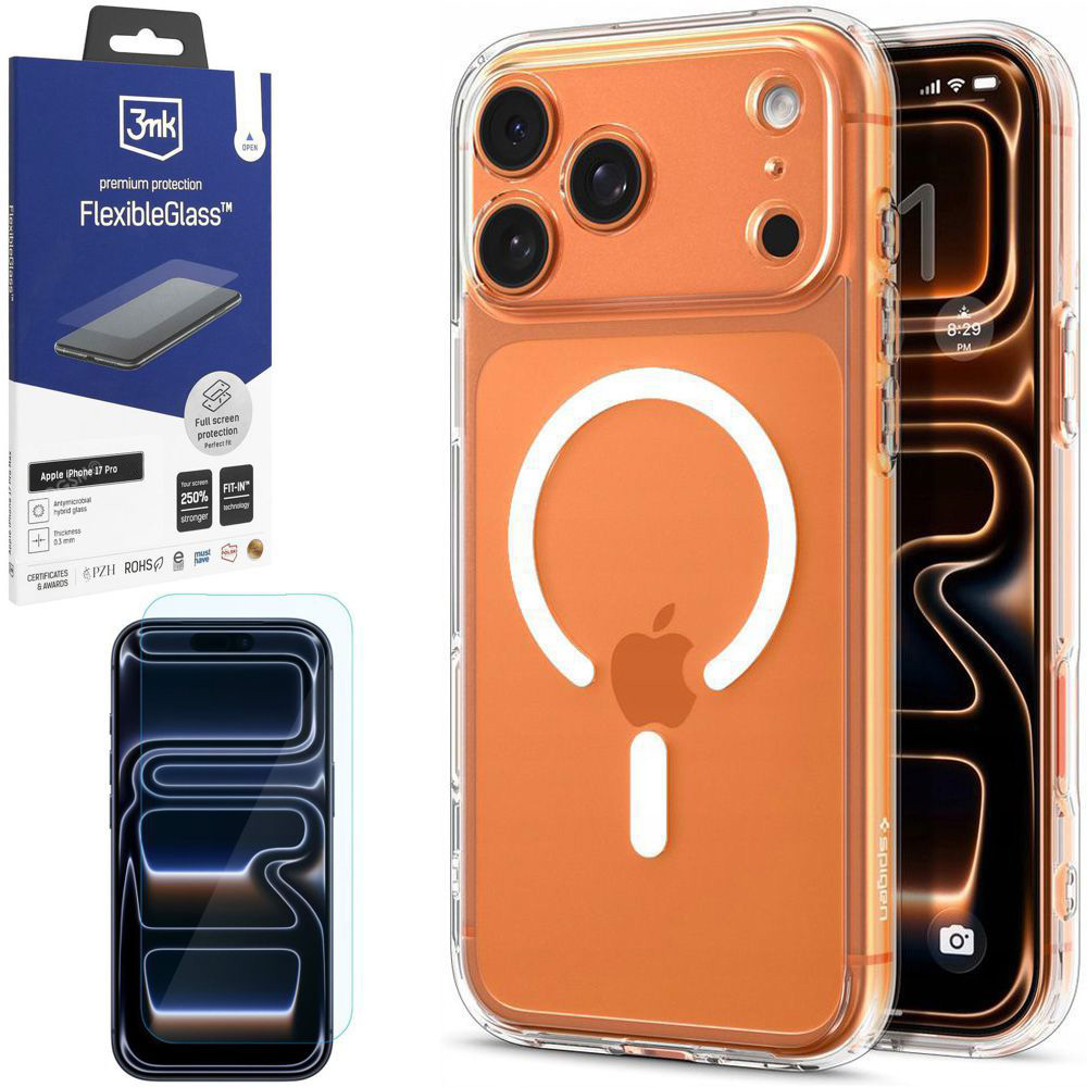 Etui SPIGEN Ultra Hybrid MagSafe | Clear White + SZKŁO 3mk do Apple iPhone 17 Pro |