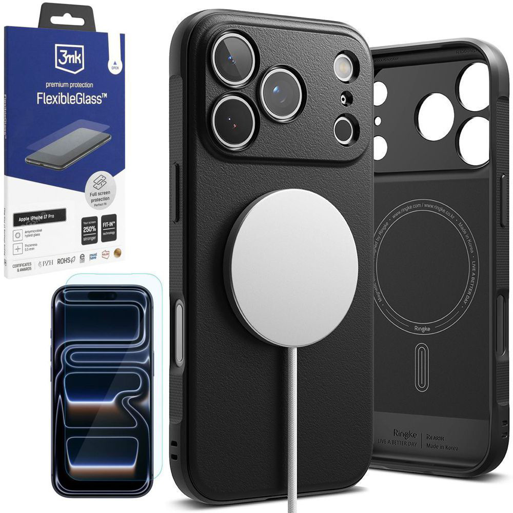 Etui RINGKE Onyx Magnetic MagSafe | Black + SZKŁO 3mk do Apple iPhone 17 Pro |