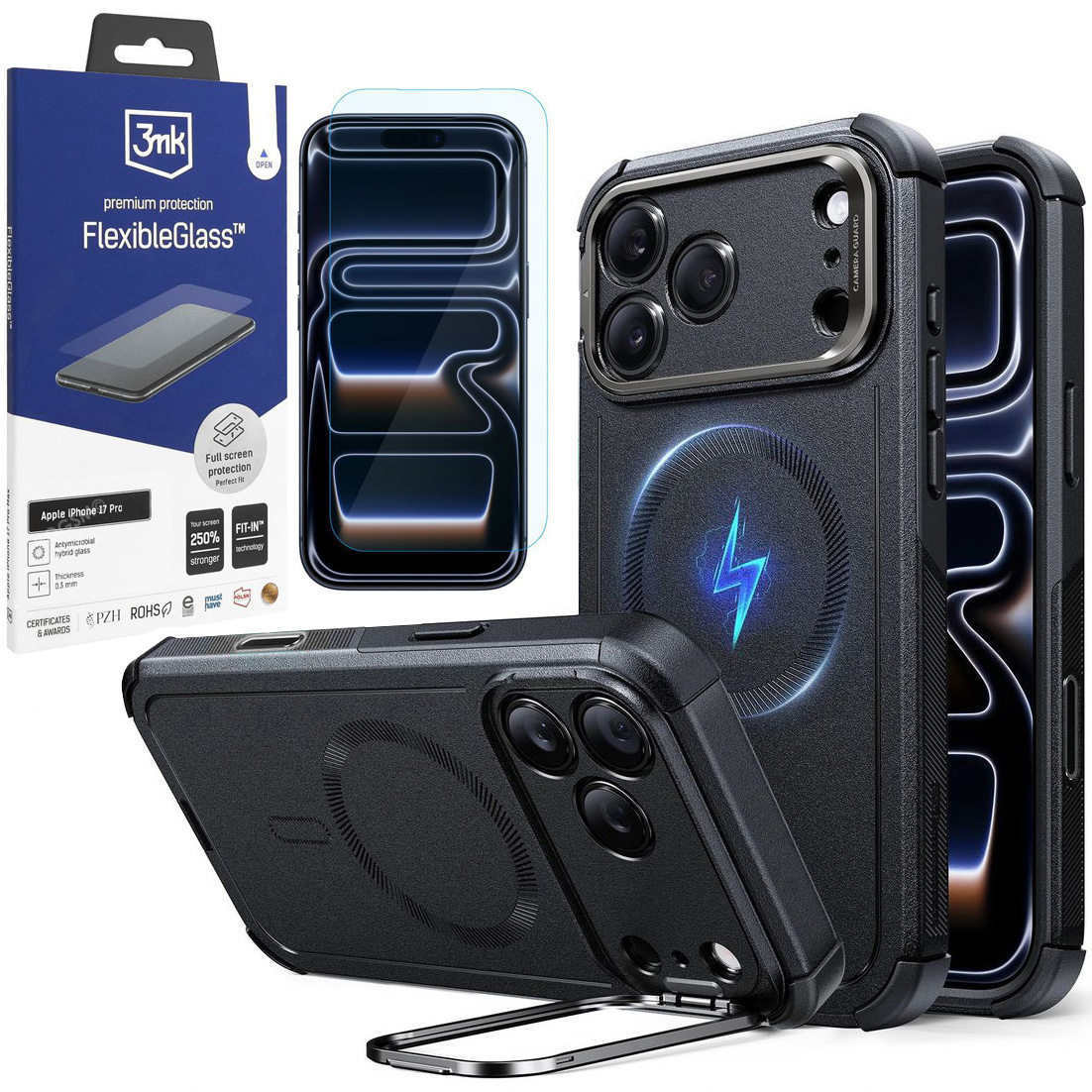 Etui ESR Tough Magnetic Case | Black + SZKŁO 3mk do Apple iPhone 17 Pro |