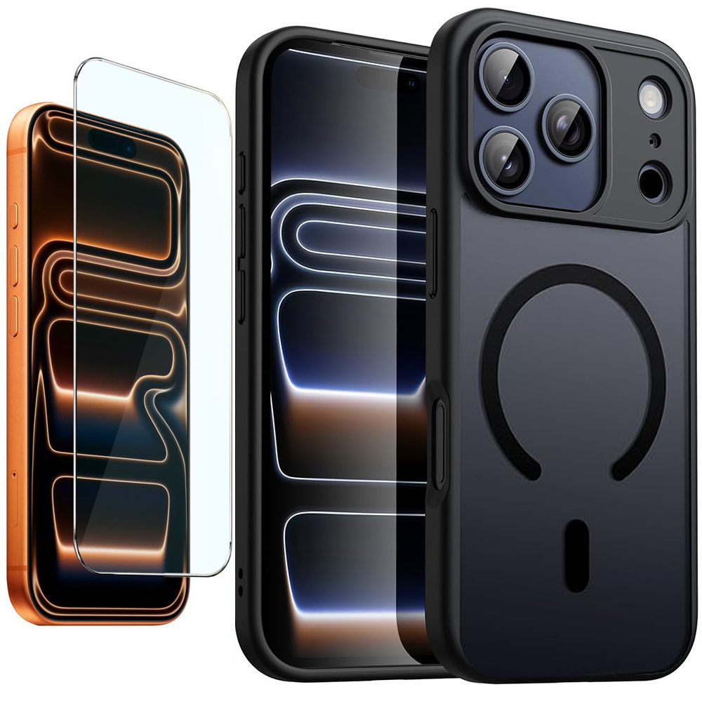 Etui Hybrydowe Matte Case z MagSafe | Matte Black + SZKŁO do Apple iPhone 17 Pro |