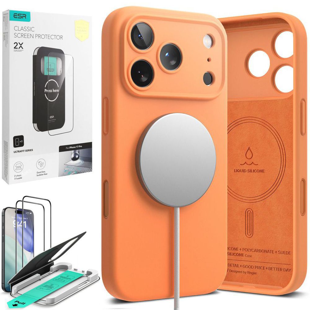 Etui RINGKE Silicone Magnetic | Tangerine + 2x SZKŁO ESR do Apple iPhone 17 Pro |