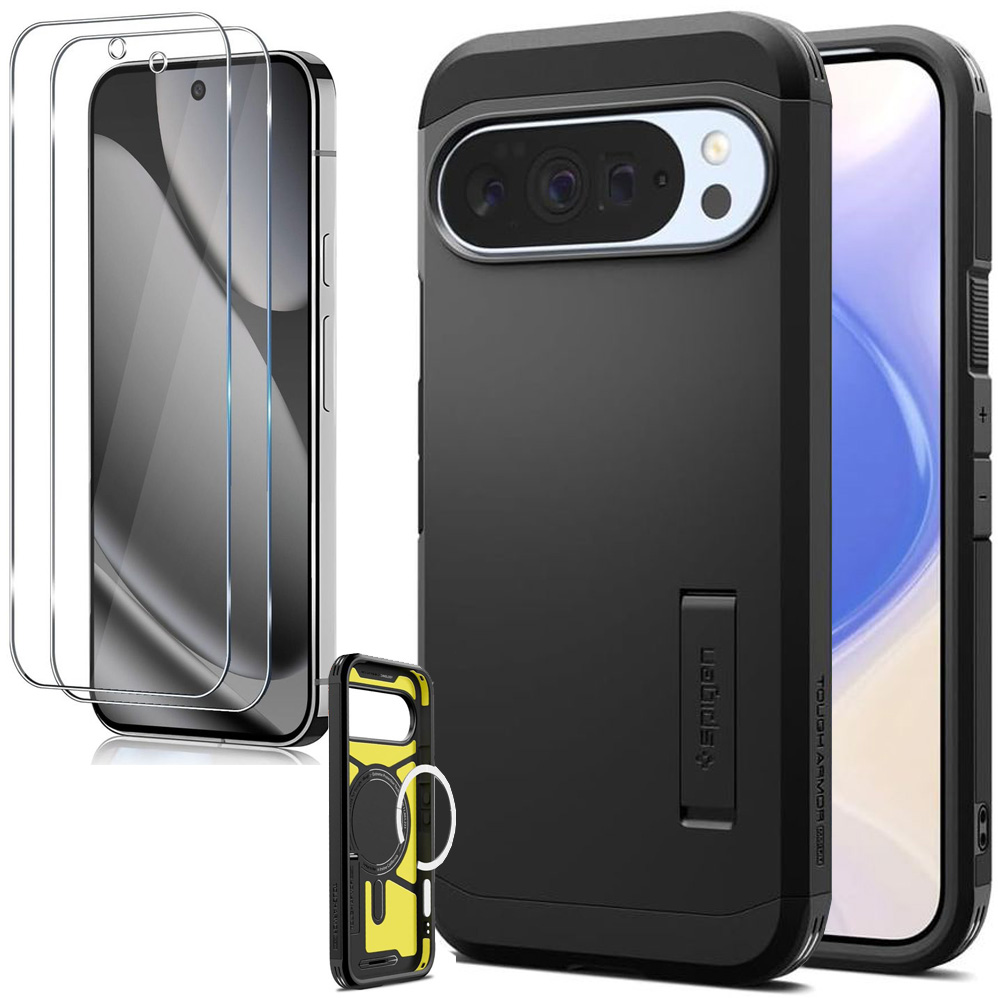 Pancerne Etui SPIGEN Tough Armor z PixelSnap | Black + 2x SZKŁO do Google Pixel 10 Pro XL
