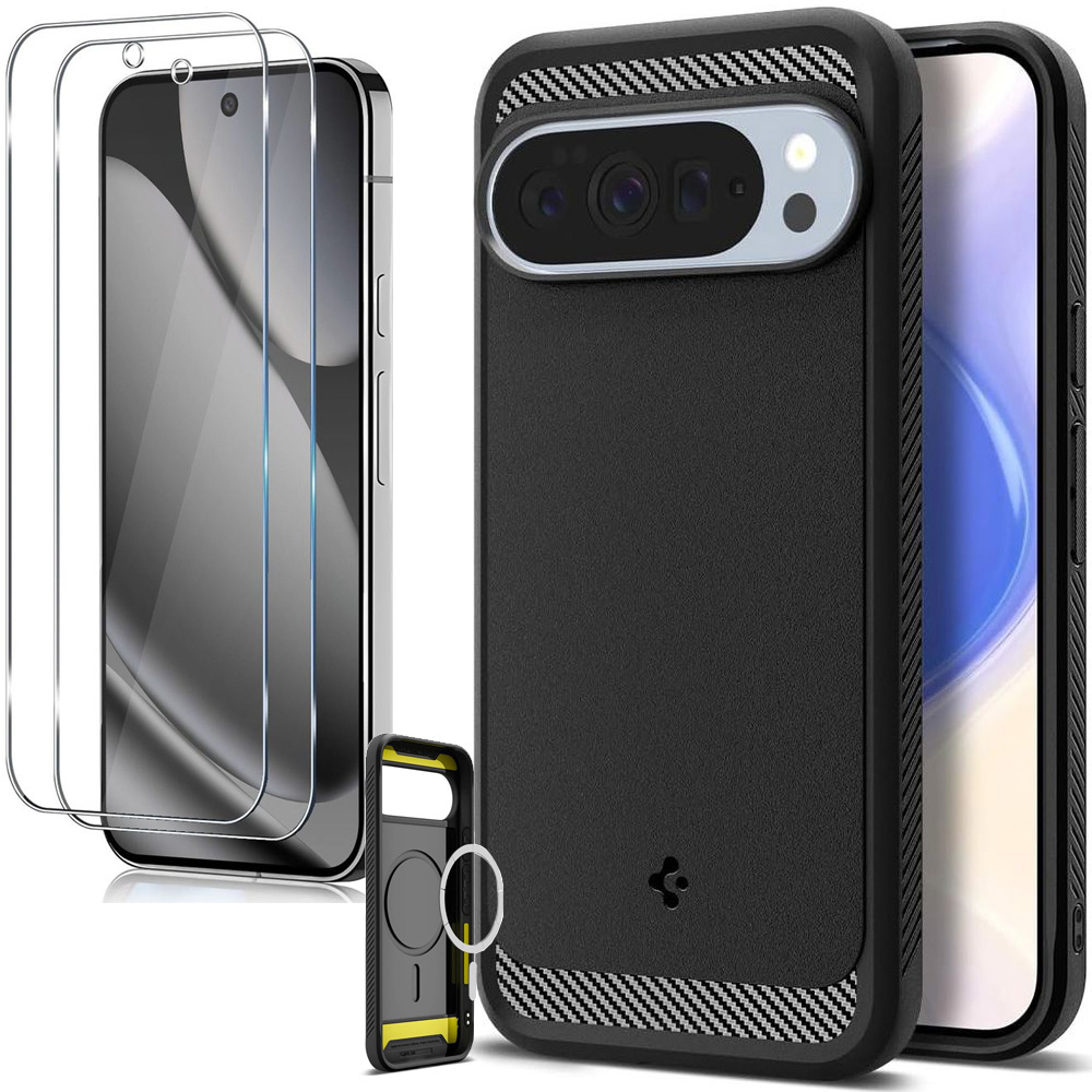 Etui SPIGEN Rugged Armor PixelSnap | Black + 2x SZKŁO do Google Pixel 10 Pro XL