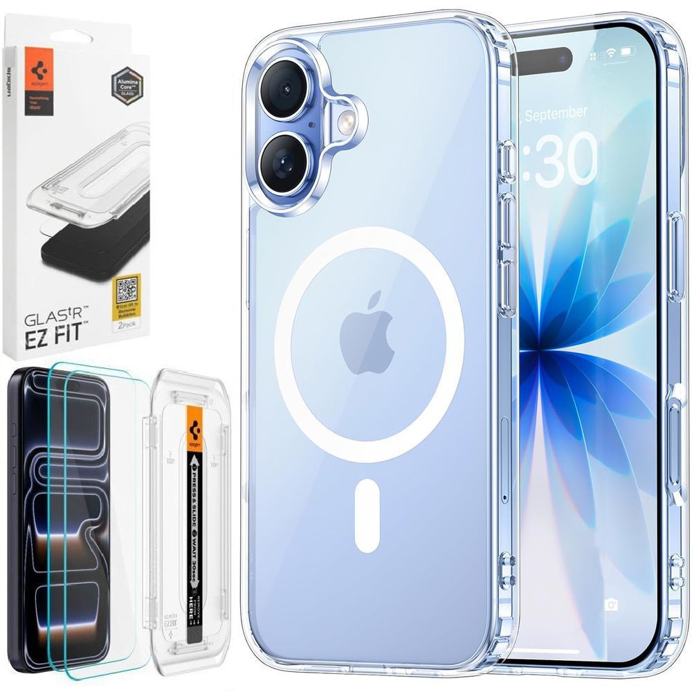 Etui JCPAL DualPro MagSafe Case | Crystal Clear + 2x SZKŁO Spigen do Apple iPhone 17 |
