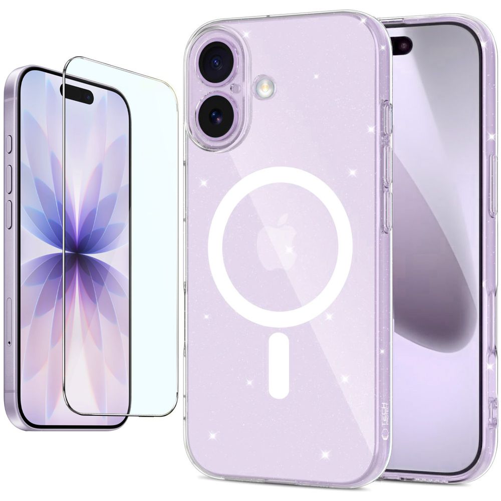Cienkie Etui Flex MagSafe | Glitter Clear + SZKŁO do Apple iPhone 17 |