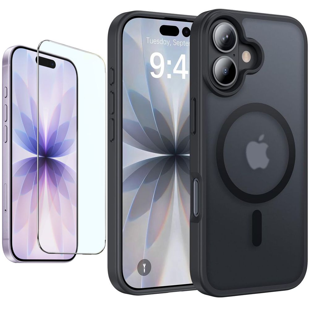 Etui Hybrydowe Matte Case z MagSafe | Black + SZKŁO do Apple iPhone 17 |