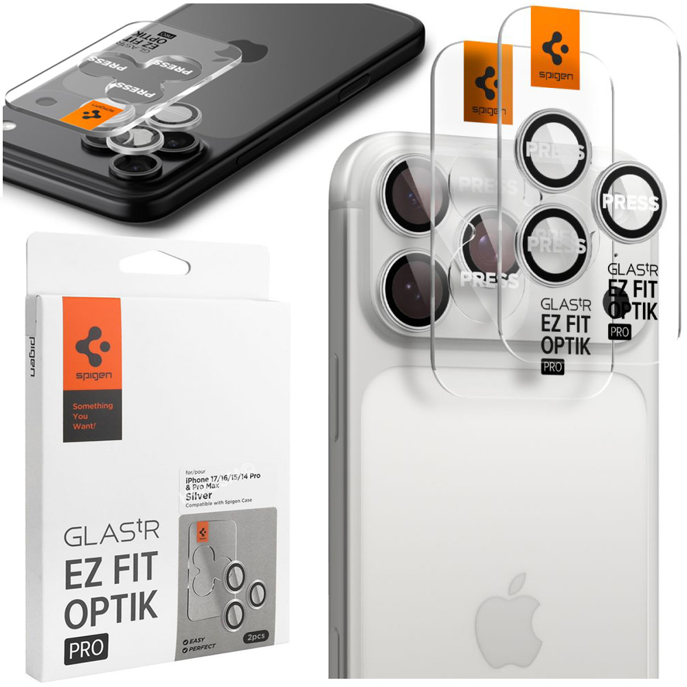 2x SPIGEN EZ Fit OPTIK Pro | Osobne Szkła Hartowane na Aparat | Silver do Apple iPhone 17 Pro / Pro Max