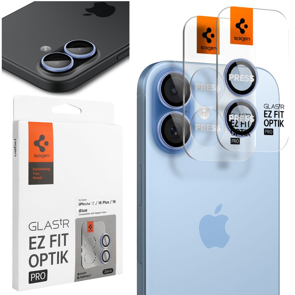 2x SPIGEN EZ Fit OPTIK Pro | Osobne Szkła Hartowane na Aparat | Blue do Apple iPhone 17 |