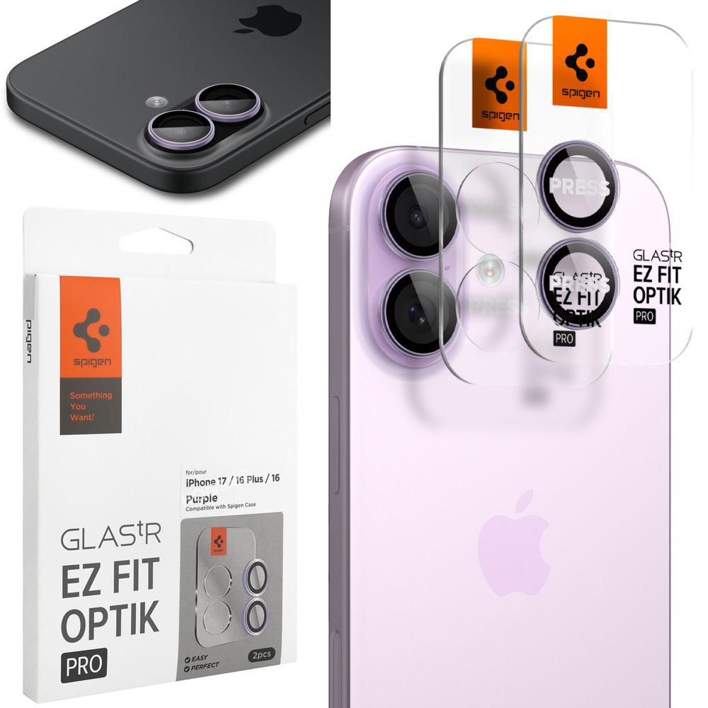 2x SPIGEN EZ Fit OPTIK Pro | Osobne Szkła Hartowane na Aparat | Purple do Apple iPhone 17 |