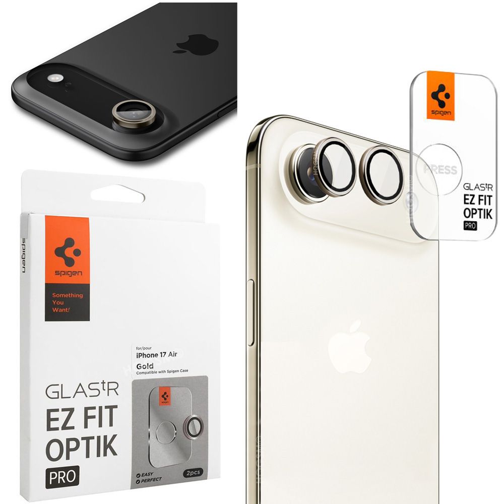 2x SPIGEN EZ Fit OPTIK Pro | Osobne Szkło Hartowane na Aparat | Gold do Apple iPhone Air