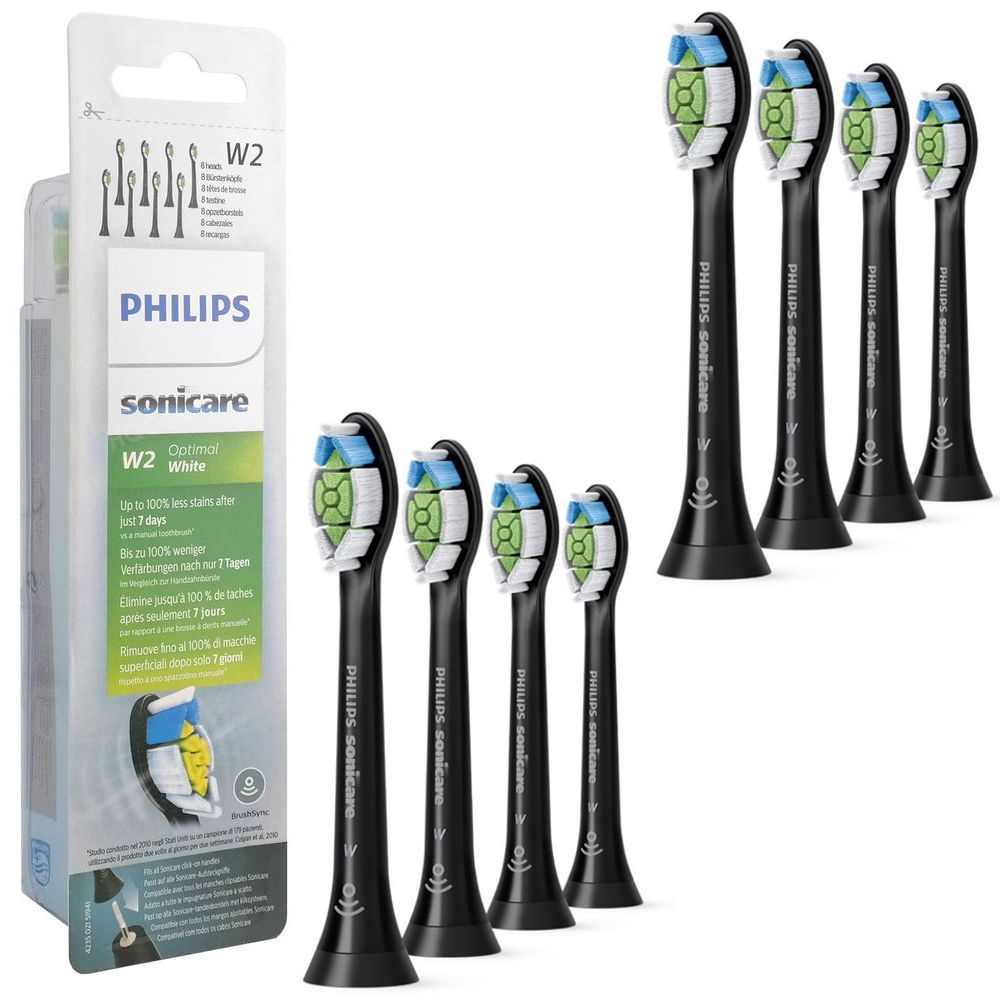Philips | Sonicare W2 Optimal White | Końcówki do Szczoteczki Sonicznej | Czarne | 8 sztuk