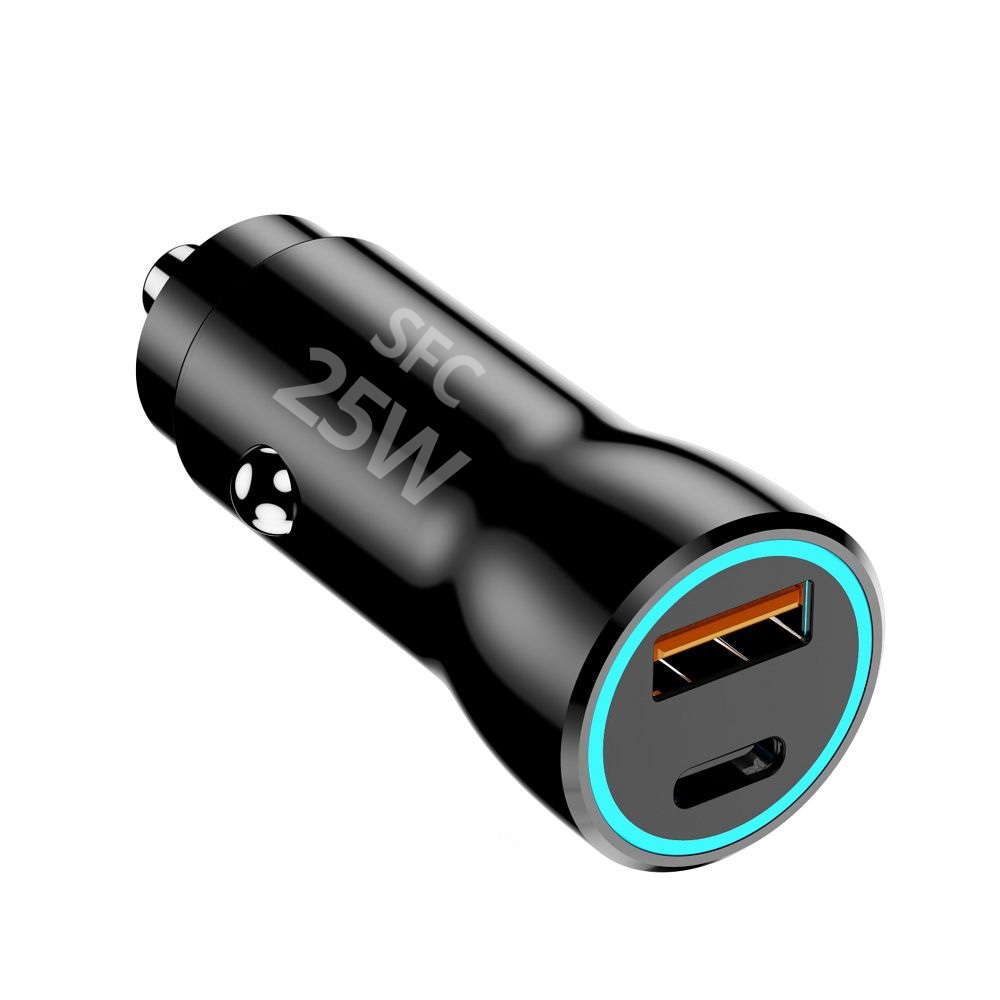 Szybka Ładowarka Samochodowa USB-A USB-C PD QC 3.0 SFC | 25W | Czarna