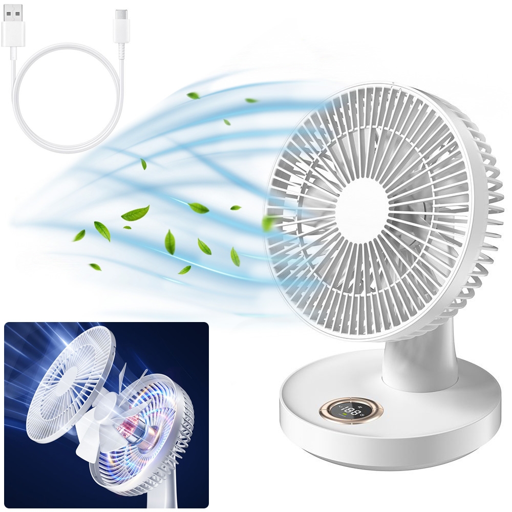 Wentylator Oscylacyjny USB-C z Wbudowaną Baterią i Timerem | Biurkowy | Biały