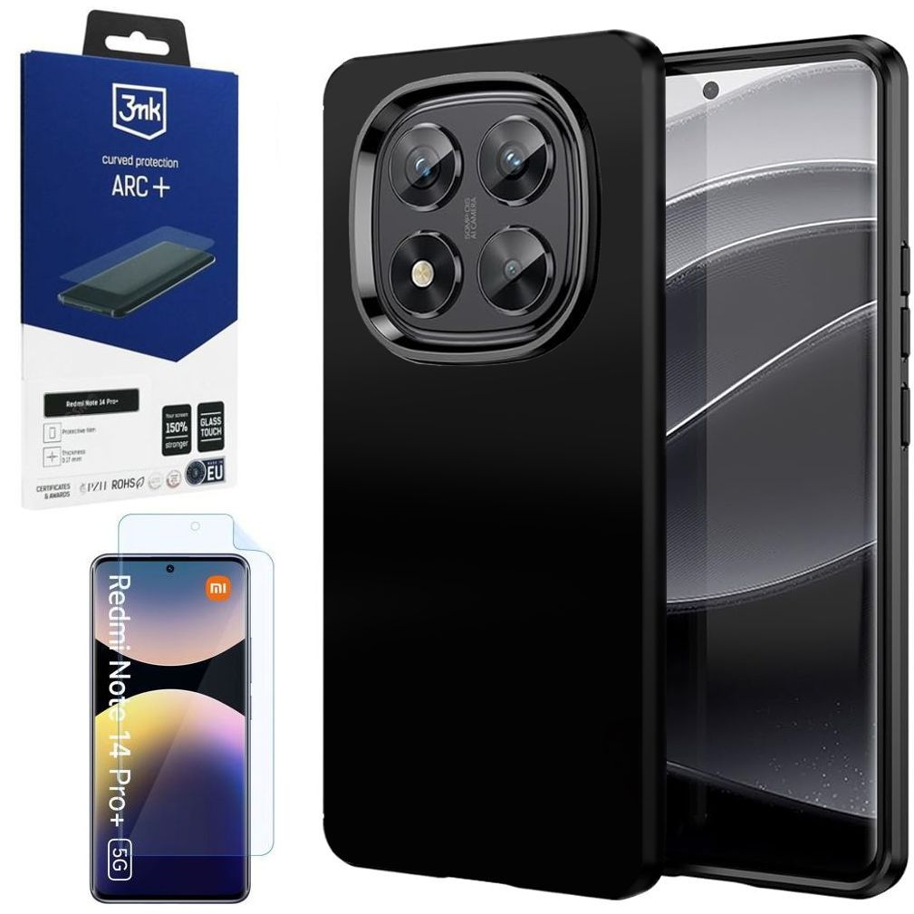 Cienkie Etui 3mk Matt Case | Black + FOLIA 3mk do Xiaomi Redmi Note 14 Pro+ Plus 5G