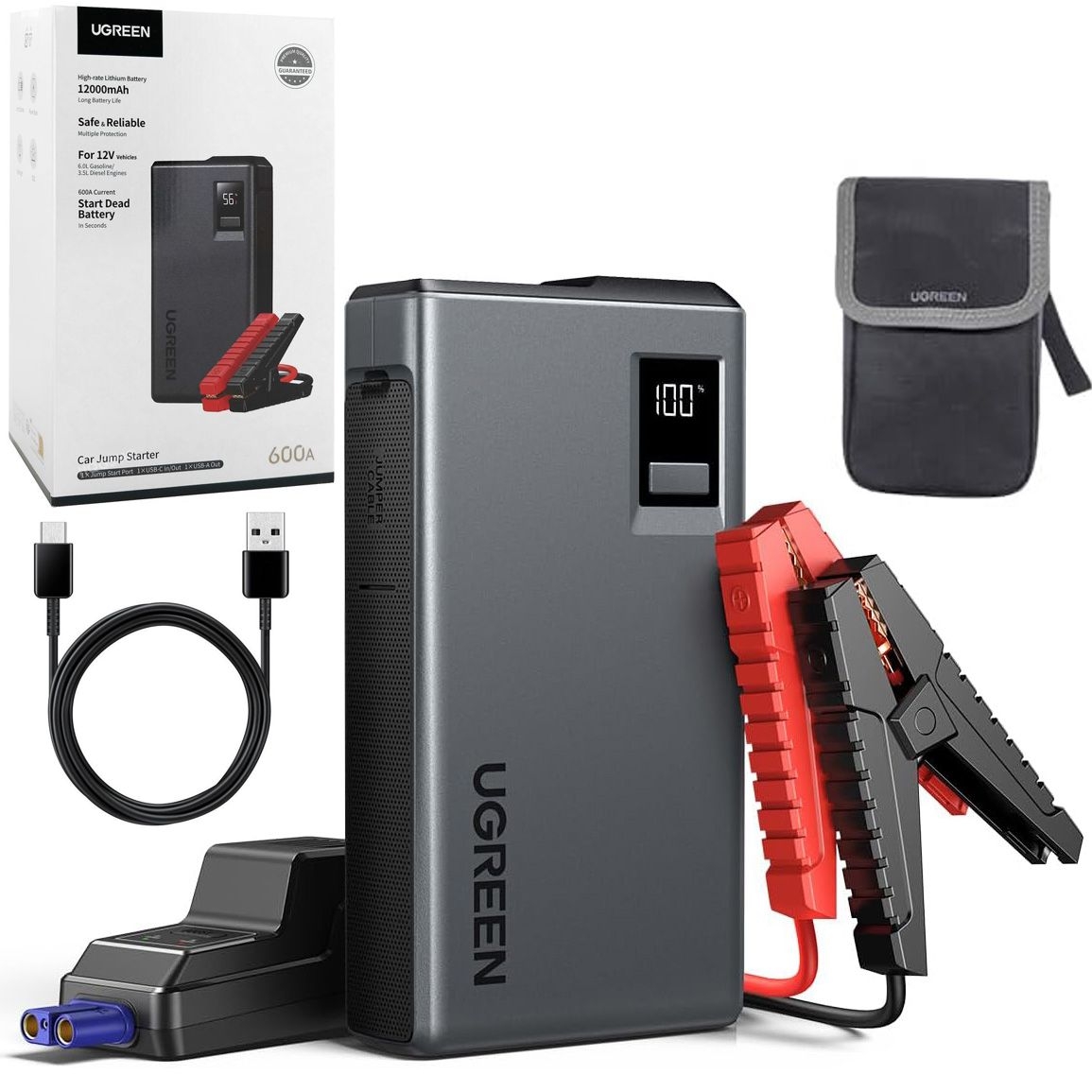UGreen | Power Bank Jump Starter Booster Rozruchowy | 12000mAh 1000A 12V + USB-C USB-A